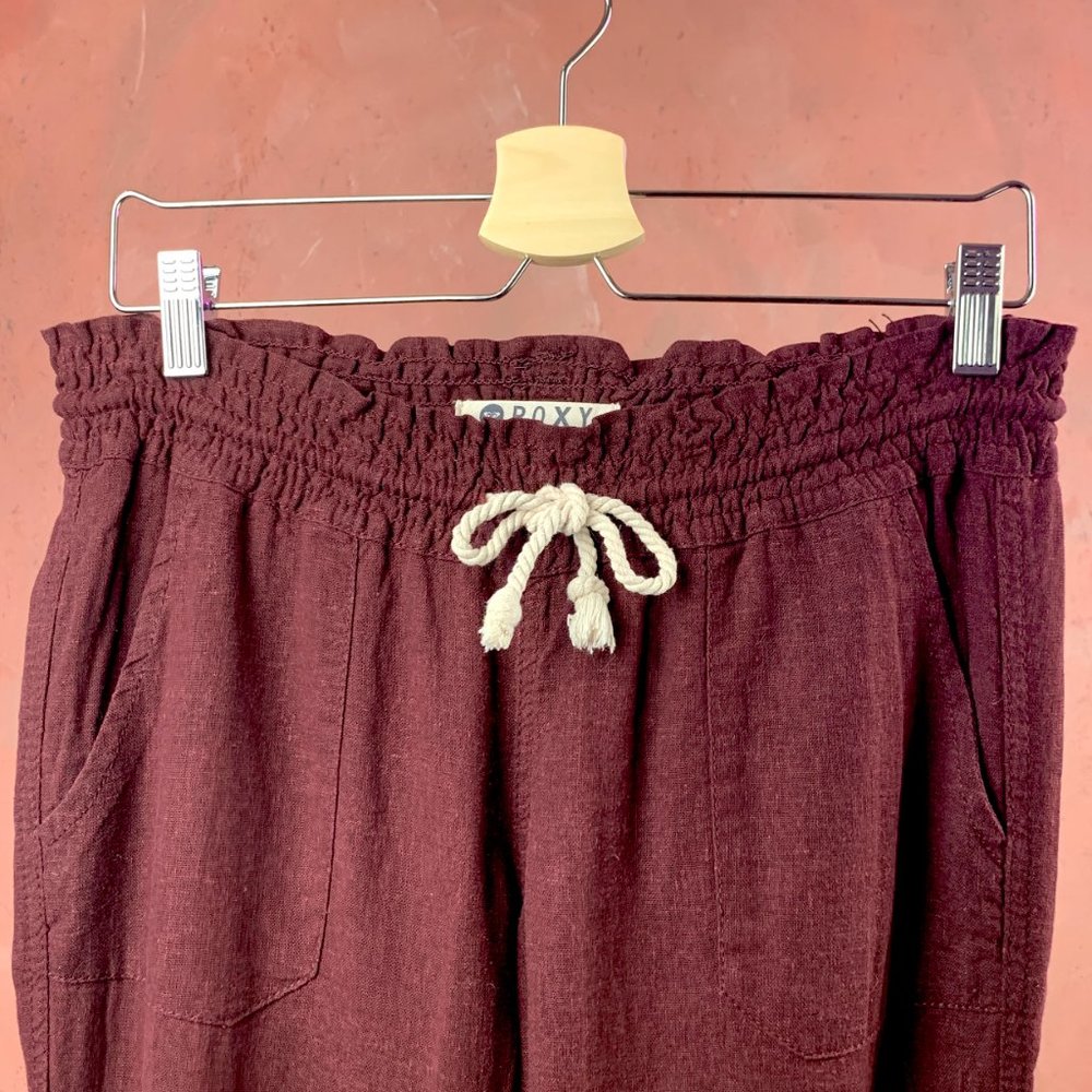 ROXY Linen Blend Wide Leg Pants/Oceanside Pant/Beach Pants Roxy/Burgundy Linen